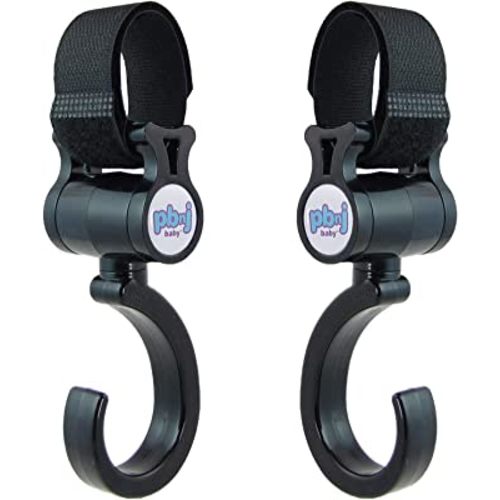 PBnJ baby Stroller Hooks for Hanging Diaper Bags - Mommy Stroller Clip and Stroller Accessories Travel Organizer Hook - for Mom Purse Shopping Grocery Bag and Accessory - (2 Pack)