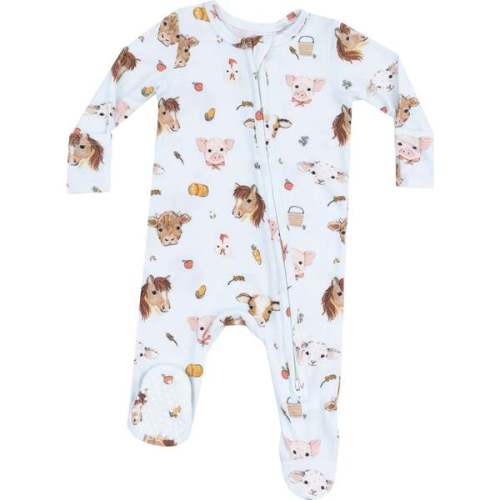 2 Way Zipper Footie, Vintage Animals Faces Blue - Angel Dear | Maisonette