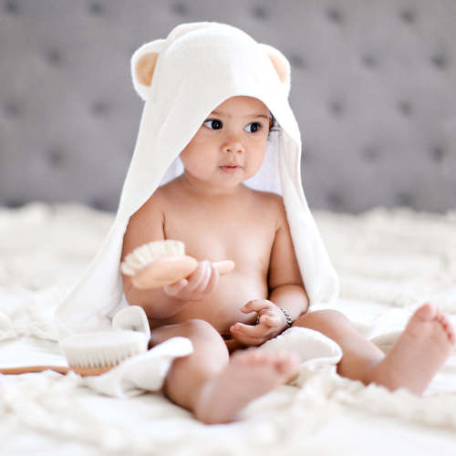 Ultra Soft White Bamboo Baby Hooded Towel by Natemia