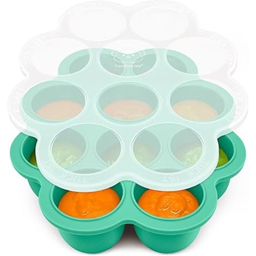 KeaBabies Silicone Baby Food Freezer Tray with Clip-on Lid, 2oz x 10 Pods Baby Food Freezer Molds, Breast Milk Freezer Tray, Dishwasher, Microwave, BPA-Free Baby Food Storage Tray (Alpine Green)