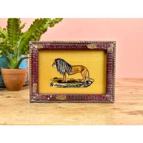 Vintage Indian Reverse Glass Painting of a Lion