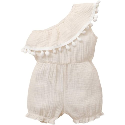 Danna Belle Baby Girl Off The Shoulder Romper Pompom Tassel Cotton (White) (12 Months)