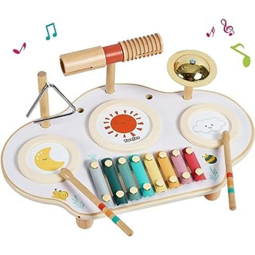 Kids Drum Set - 9 in 1 Baby Drum Set for Toddlers - Montessori Musical Instruments Toy for Babies - Wooden Xylophone Musical Toys for Boys and Girls