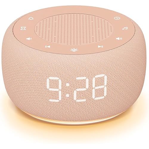 Buffbee Sound Machine & Alarm Clock 2-in-1, 0-100% Clock Face Brightness, Bottom Colored Light, Sleep Timer, Precise 30-Level Volume White Noise Machine, Digital Alarm Clocks for Bedrooms - Peach