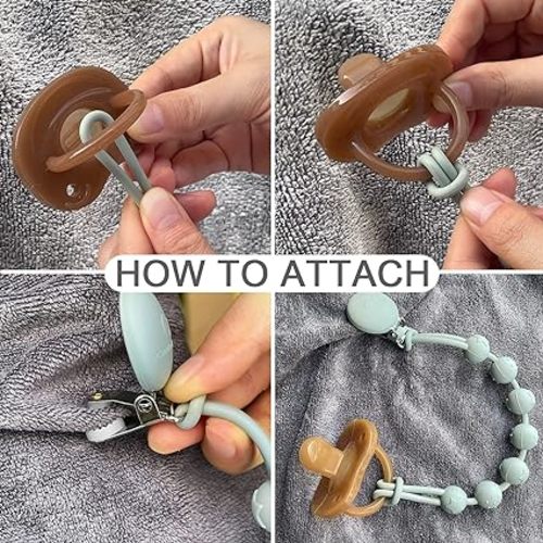 Cuddle Campus Pacifier Clip,Pack of 6 Pacifier Holder Clip with One Piece Design,Soft Flexible Silicone Baby Pacifier Holder with Texture for Boy and Girl - Neutral - 6 Pack 0-6m Round