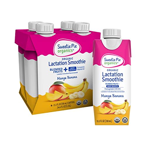 Sweetie Pie Organics Lactation Smoothie, Mango Banana, Support Breast Milk Production for Nursing and Pumping, No Artificial Sweeteners, Flavors, or Dyes - 4 Pack