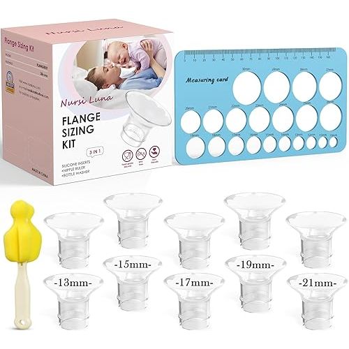 Flange Sizing Kit 3-in-1 with 13/15/17/19/21mm for 24mm Electric Breast Pump Flanges/Shields, 10PCS Soft Silicone Flange Inserts for More Comfortable Pumping, BPA-Free, Essential for Moms