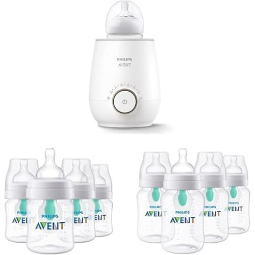 Philips AVENT Anti-Colic Baby Bottles Bundle with Fast Baby Bottle Warmer and AirFree Vent | SCF358/00 + SCY703/04 + SCY701/04