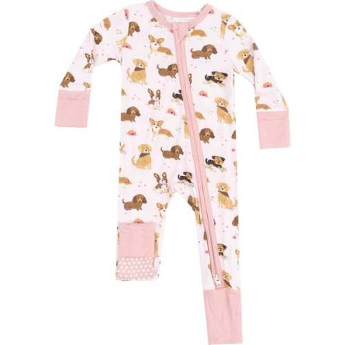 2 Way Zipper Romper, Best Friend Dogs Pink - Angel Dear | Maisonette
