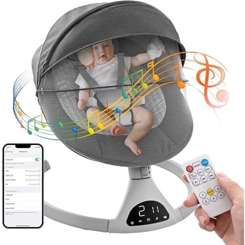 Baby Swing for Infants,Electric Baby Bouncer,Portable Swing for Boy Girl,Indoor Baby Rocker with 5 Sway Speeds for Infants to Toddler,Dark Gray