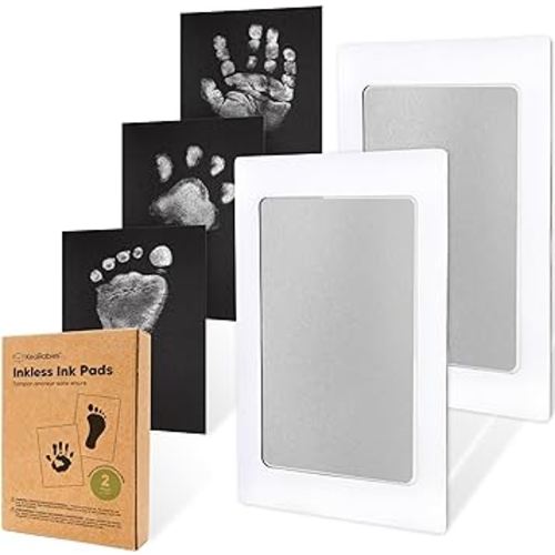 2-Pack Inkless Baby Hand and Footprint Kit - Mess Free Ink Pad for Newborn Keepsake, Dog Nose & Paw Print Kit, Clean Touch Ink Pad for Halloween Footprints Craft, Ideal New Mom Gifts (Silver)