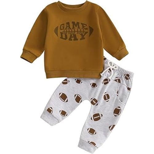 Toddler Baby Boy Outfit Rugby Football Embroidery Long Sleeve Sweatshirt Pant Infant Sweatsuit Set Fall Clothes