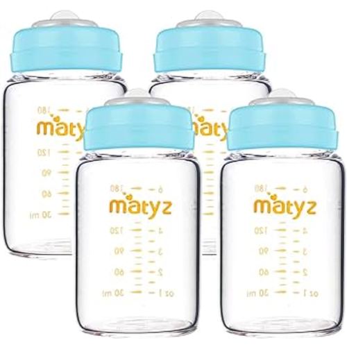 4-PACK Wide Mouth Glass Breast Milk Storage Containers With Lids (Blue, 6 Oz Each) - Glass Freezer Safe Breastmilk Storage Bottles - Breast Pump Accessories For Medela Spectra Avent Breast Pumps
