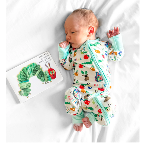FancyPrince Caterpillar Butterfly Print Baby Bamboo Zipper Romper Paja