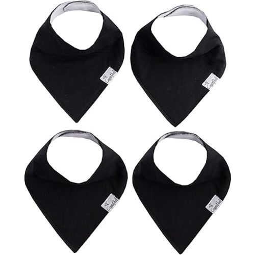 Copper Pearl Baby Bandana Bibs - 4 Pack Soft Cotton Baby Bibs for Drooling and Teething, Absorbent Drool Bibs for Baby Girl and Boy, Adjustable to Fit Newborns to Toddlers (Black Basics)