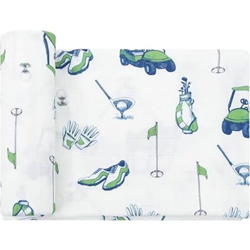 LifeTree Baby Swaddle Blankets, Boys Girls Muslin Swaddling Wrap Receiving Blanket for Newborn, 70% Viscose from Bamboo and 30% Cotton, Large 47" x 47", Golf Theme
