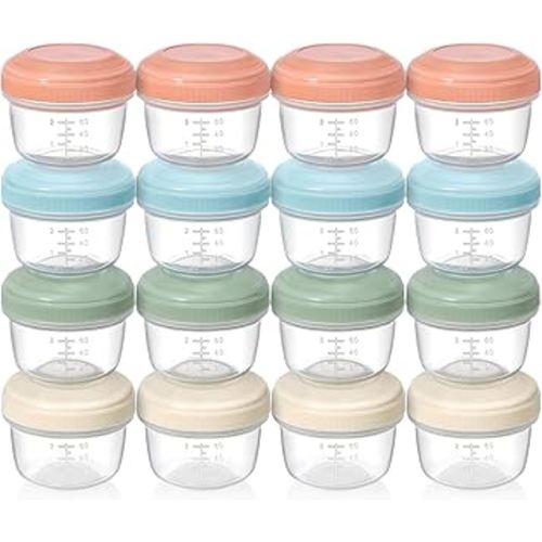 [16 Pack] 4 oz Small Containers with Lids, Reusable Plastic Containers for Snack and Puree, Salad Dressing Container to Go, Deli Containers, Freezer Condiment Containers, Dishwasher Safe, BPA Free
