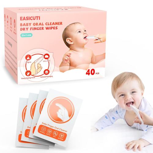 EASICUTI 40Pcs Baby Finger Toothbrush, Dry Wipes Baby Toothbrush, Baby Tongue Cleaner, Newborn Tooth and Gum Wipes, BAB y Oral Cleaner, Infant Toothbrush Mouth Clean for 0-36 Month