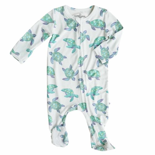 Totally Turtles Zipper Footie- 3-6 months
