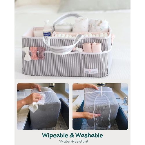 Lily Miles Baby Diaper Caddy Organizer, Girl Nursery Storage Basket with 8 Pockets, Baby Organizer and Storage, Easy-to-Clean Fabric, Large, Pink Blush
