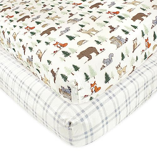 Hudson Baby Unisex Baby Cotton Fitted Crib Sheet, Forest Animals, One Size