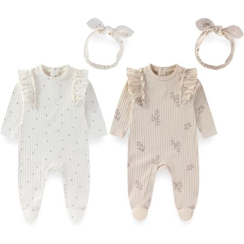 JELYLOVE Unisex Baby Boy Girl Footies Sets Cotton Long Sleeve Infant Rompers 0-12Months Babies' Outfits