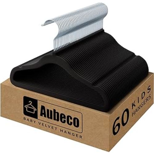 Aubeco Black Baby Hangers 60 Pack, 11.6'' Non Slip Felt Hangers, Newborn Hangers for Closet, Baby Clothes Infant Hangers Space Saving, 360° Swivel Hook