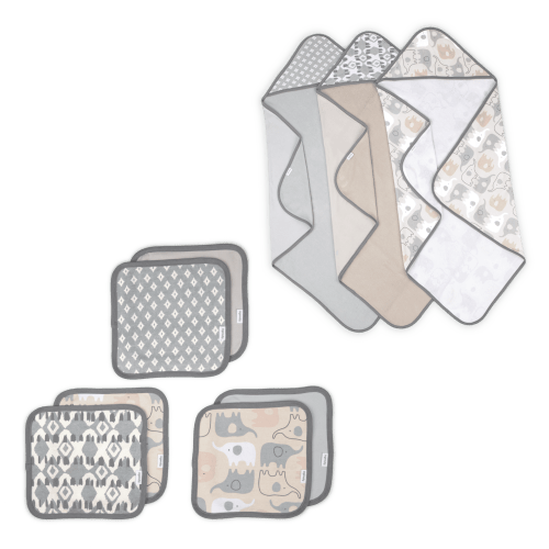 Ingenuity Clean & Cuddly 3-Pack Hooded Bath Towels - Grazer & Clean & Cuddly 6-Pack Terry Washcloth Set - Grazer