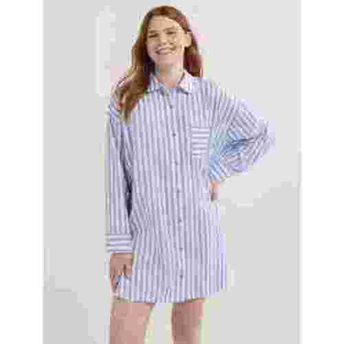 Joyspun Women’s Woven Long Sleeve Button Front Sleepshirt, Sizes XS-3X