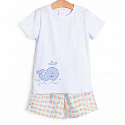 Rainbow Waves Applique Short Set, Blue – Stitchy Fish