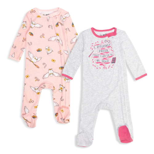 Harry Potter Hedwig Owl Newborn Baby Girls 2 Pack Sleep N' Play Coveralls Pink/White 3-6 Months