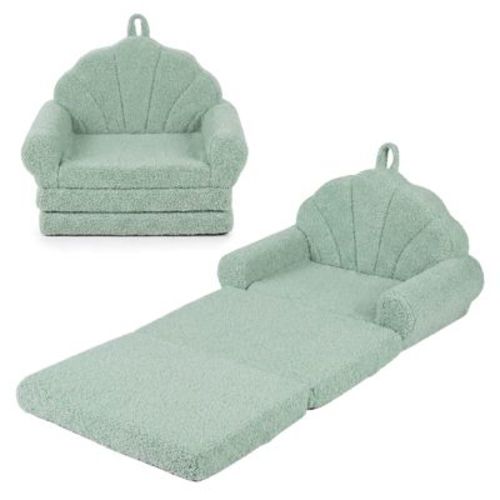 Costway Fold-out Kids Sofa 2-in-1 Convertible Toddler Couch & Lounger with Non-slip Base Green