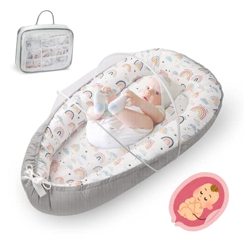 JINXIA Baby Lounger for Newborn, Detachable Mosquito - Newborn Lounger Cover for 0-24 Months, Breathable & Portable Infant Lounger - Soft Baby Floor Seat Cover for Travel, Newborn Essentials - Grey