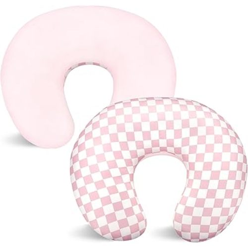 Nursing Pillow Cover 1 Pack, DAYEEBALL Double-Sided Removable Nursing Cover for Baby Girls Boys Newborn, Stretchy and Soft Reversible Slipcover for Breastfeeding Pillow, Pink Checkerboard (Only Cover)