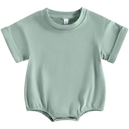 Gueuusu Unisex Baby Boy Girl T Shirt Romper Solid Color Short Sleeve Bubble Romper Oversized Crewneck One Piece Bodysuit Top