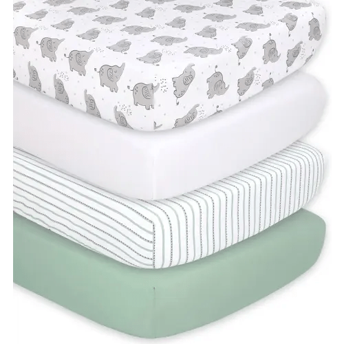The Peanutshell 4-Pack Fitted Crib Sheet Set - Super Soft & Breathable Baby Girl or Boy Crib Sheets, Nursery Decor, Fit for Standard Mattress Cover- Elephant