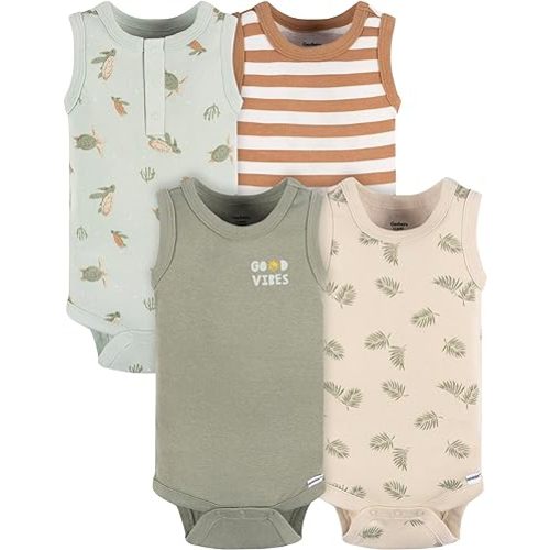 Gerber Baby Boys Multi-Pack Sleeveless Onesies Bodysuit - 6-9 Months - Sea Turtles