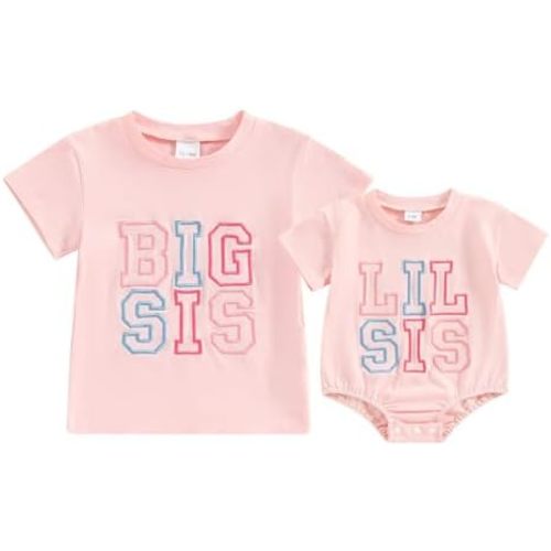 Toddler Baby Girl Boy Clothes Embroidery Bro/Sis Siblings Matching Outfits Toddler Big Brother/Sister Shirt