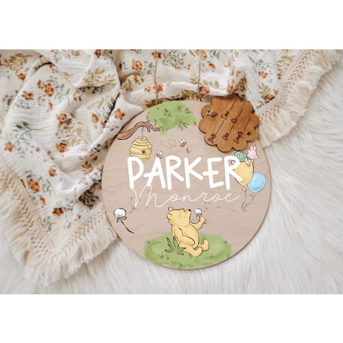 Hospital Door Hanger, Hospital Name Sign, Door Hanger, Bear Honeybees Baby Doorhanger, Nursery Name Sign, Newborn Birth Stats, Shower Gift