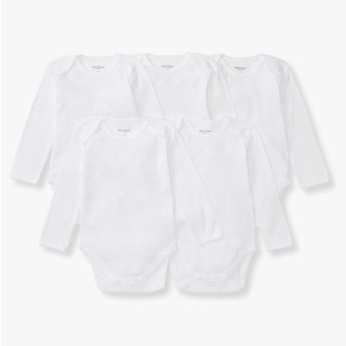 Burt's Bees Baby Bodysuits, Short Sleeve and Long Sleeve One-Pieces, 100% Organic Cotton, Pack of 5