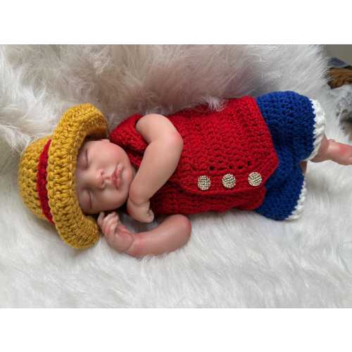 Crochet Luffy Costume - Newborn to 6T One Piece Inspired Outfit (Vest, Shorts & Hat)