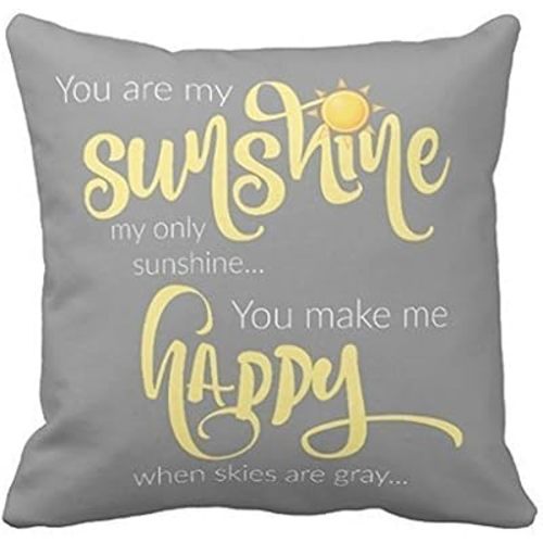 Leaveland 18 x 18 Inch You Are My Sunshine Yellow On Gray with Chevron Soft Cotton Polyester Throw Pillow Cases Home Decor Coshion cover Decoretive pillow cover