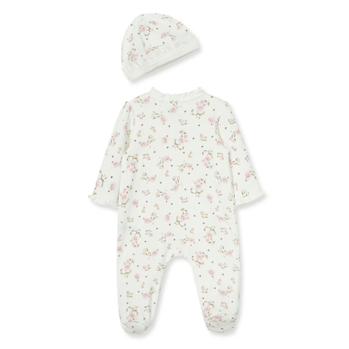 Little Me | Vintage Rose Footed One-Piece And Hat, Newborn