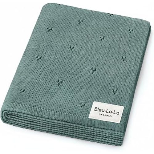 100% Luxury Organic Cotton Pointelle Knit Baby Quilt Blanket – Refined Lightweight Heirloom Nursery Essential (Pointelle - Forest Green)