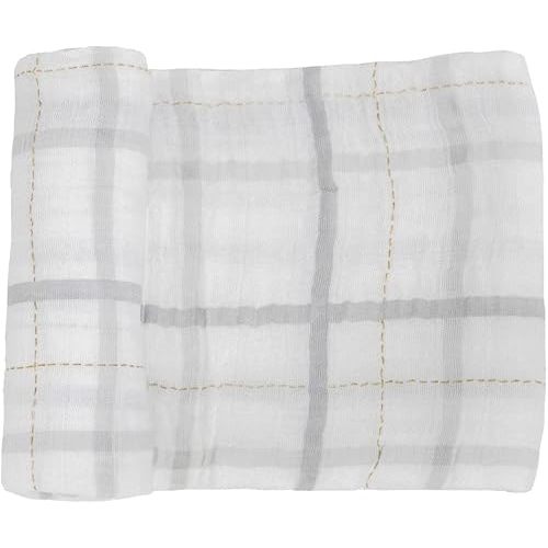 Little Unicorn Premium Cotton Swaddle Baby Blanket | Breathable Fabric | for swaddling, Play, Nursing & More (Grey Plaid)