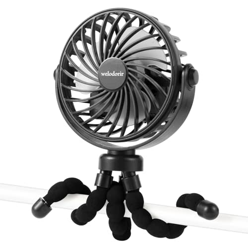 welodorir Rechargeable Stroller Fan Portable USB Small Handheld Mini Car Seat Clip On Fan With Flexible Tripod 3 Speed 360° Rotate for Push Chair Crib Office Treadmill Bike and Travel