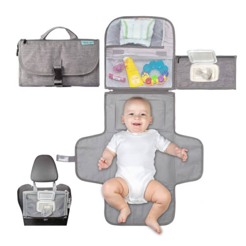 Kopi Baby Portable Diaper Changing Pad - Baby Diaper Changer Travel Bag with Wipes Pocket, Smart Design Portable Changing Mat, Infant Travel Station Kit, Gift for Newborn Girl & Boy - Grey, Classic
