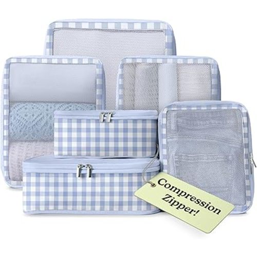 Vandel Space-Saving Compression Packing Cubes for Women, Men, 6-Pack Compressible Carry On Suit Case Organizer Luggage Packing Cubes for Travel Compression Organizer Bags for Luggage, Suitcase Cube