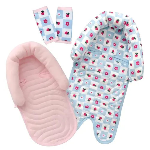 GoldBug Deluxe 2-in-1 Duo Head Support + Matching Strap Covers for Baby and Infant Car Seats - Patchwork Berry