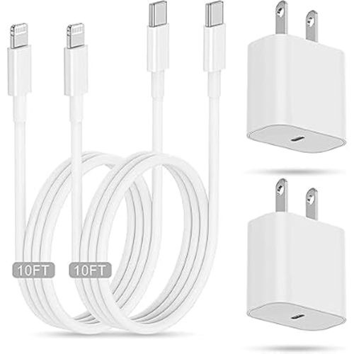 for iPhone Fast Charging Block with 10ft Cable [MFi Certified] 2Pack Wall Charger Plug and USB C to Lightning Cord Long,Type C Power Adapter Cube Brick Box for Apple iPhone 14 ProMax/13 Pro/12 Mini/11